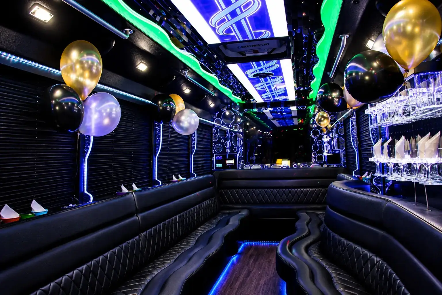 Interior of a birthday party limousine with mood lighting