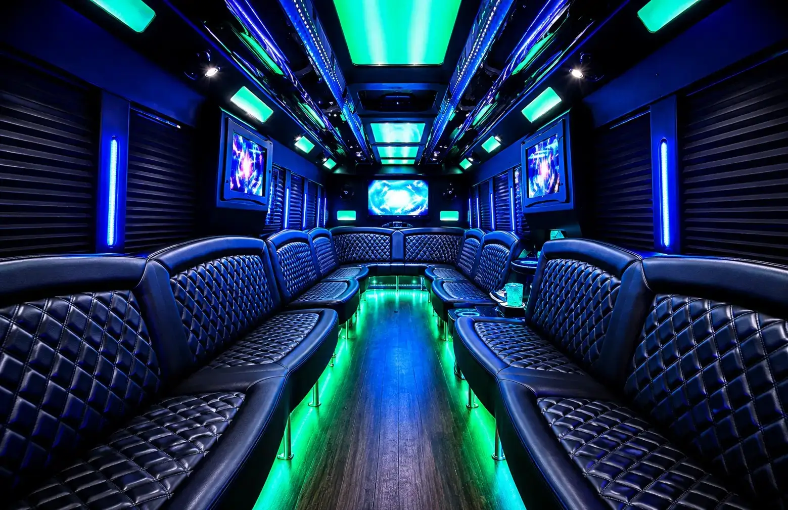 Limo interior seating for a birthday group