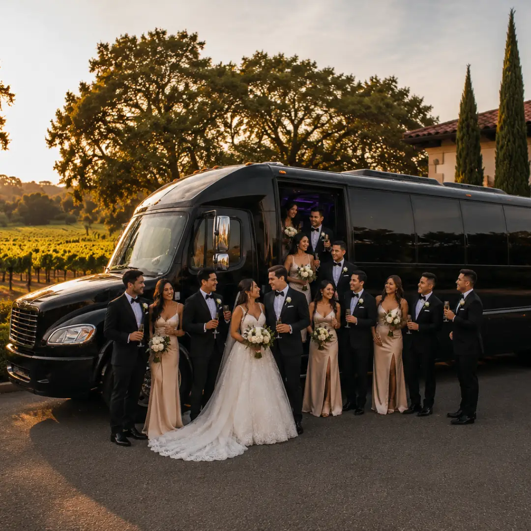 Wedding party bus rental for large groups in San Ramon